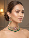 NARGIS Sabyasachi inspired premium quality polki and kundan Green ruby choker necklace with earrings ,Indian Pakistani wedding bridal jewelr