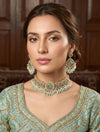 GAURI mint and golden cz Kundan and moissanite replica choker necklace set , Indian Pakistani wedding bridal jewelry