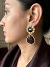 AMELIA Sabyasachi inspired Deep ruby red  earrings in antique matt gold finish, Indian fusion earrings , indo western jewelry