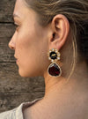 AMELIA Sabyasachi inspired Deep ruby red  earrings in antique matt gold finish, Indian fusion earrings , indo western jewelry