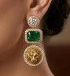 MIA Sabyasachi inspired emerald green earrings in antique gold matt finish , Indian fusion earrings , indo western jewelry