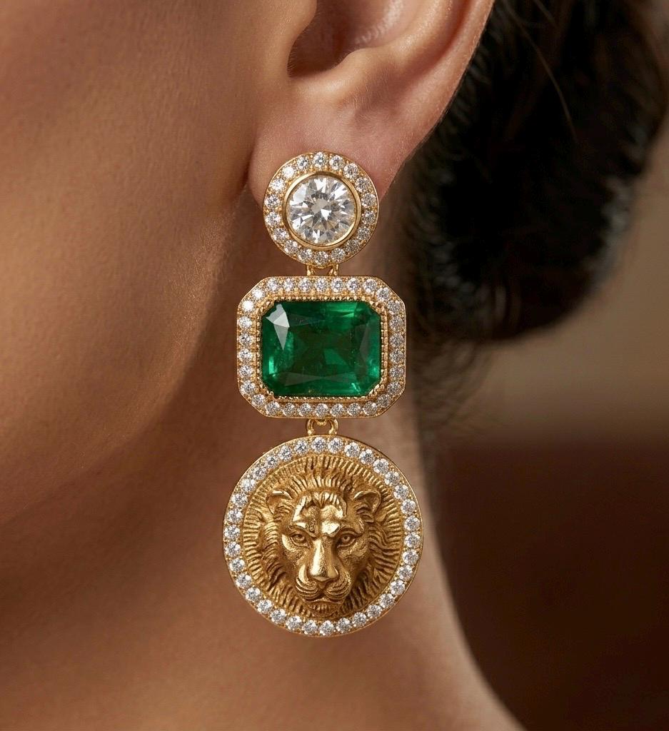 MIA Sabyasachi inspired emerald green earrings in antique gold matt finish , Indian fusion earrings , indo western jewelry