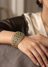TIA green stones bracelet in antique golden polish,cz zircon openable bracelet,American diamond green colour bangle bracelet