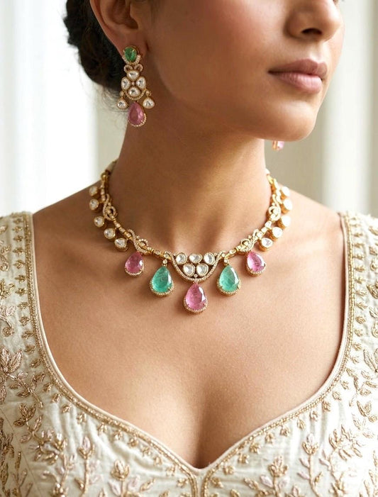 AMAYA Mint Pink Hasli Necklace Set