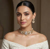 NIYA Sabyasachi inspired clear stones kundan choker with Earrings, Indian Pakistani traditional wedding jewelry,colourless necklace set
