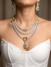 LEILA Multilayer yellow sapphire necklace earrings Statement American Diamond, Indian  Pakistani Wedding jewellery Cz Zircon,prom
