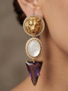 CLEO Sabyasachi inspired translucent purple earrings ,amethyst matt gold finish and mother of pearl stones,Indian fusion earrings,
