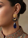 NORA Sabyasachi inspired deep Royal blue earrings in matt golden finish, Indian fusion earrings in blue colour, indian fusion jewelry