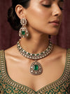 ZOHA Emerald Green kundan and moissanite necklace set in doublet stone,Indian Pakistani wedding jewelry in antique golden polish