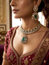 ZOHA Emerald Green kundan and moissanite necklace set in doublet stone,Indian Pakistani wedding jewelry in antique golden polish