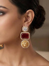MIA Sabyasachi inspired ruby red earrings in antique gold matt finish , Indian fusion earrings , indo western jewelry