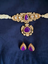 KOMAL Victorian look Purple Doublet Stone kundan Necklace Set with Earrings,,Indian Pakistani wedding and festive jewelry