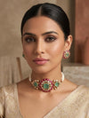 SAADIYA Premium quality soft mint and deep ruby pink colour kundan and polki choker necklace set in doublet stone, Indian pakistani jewelery