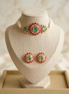 SAADIYA Premium quality soft mint and deep ruby pink colour kundan and polki choker necklace set in doublet stone, Indian pakistani jewelery