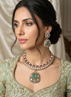 ZOHA Mint Ruby kundan and moissanite necklace set in doublet stone,Indian Pakistani wedding jewelry in antique golden polish