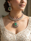 ZOHA Mint Ruby kundan and moissanite necklace set in doublet stone,Indian Pakistani wedding jewelry in antique golden polish