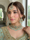 GAURI mint and golden cz Kundan and moissanite replica choker necklace set with maangtika, Indian Pakistani wedding bridal jewelry