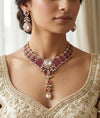 MANNAT Premium quality Kundan and Polki Ruby necklace set, Indian Pakistani wedding and festive jewelery,exquisite collar style necklace set