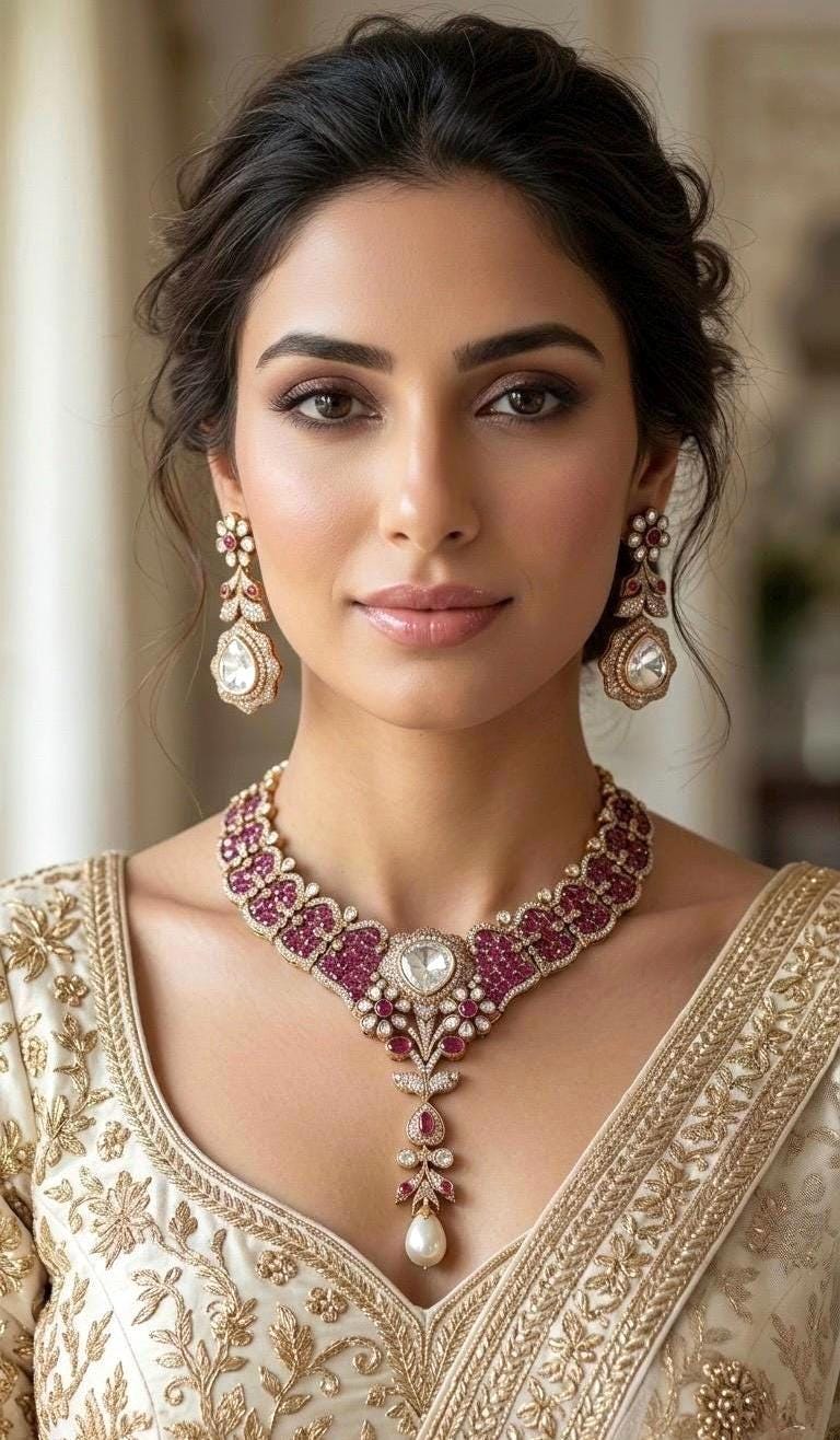 MANNAT Premium quality Kundan and Polki Ruby necklace set, Indian Pakistani wedding and festive jewelery,exquisite collar style necklace set