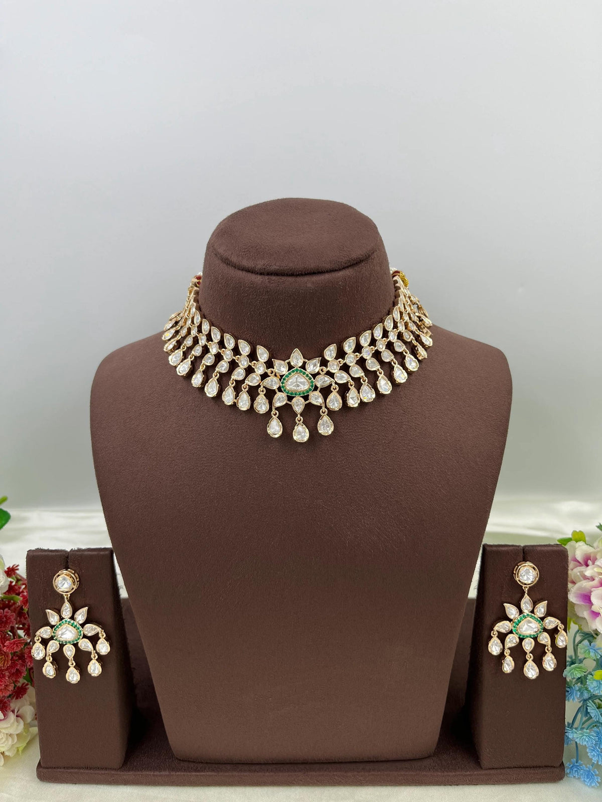 JOLENE Premium quality kundan and polki choker necklace set, Indian Pakistani wedding and festive Jewelery