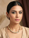 ESHAL clear stones cz zircon sleek necklace with matching earrings, Indian ethnic jewelry in matt gold polish