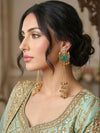 CLEO mint green and golden Ghunghroo earrings, Kashmiri long statement earrings, Indian Pakistani ethnic tradition wedding jewelry
