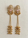 DARLA light pink and golden Ghunghroo earrings, Kashmiri long statement earrings, Indian Pakistani ethnic tradition wedding jewelry