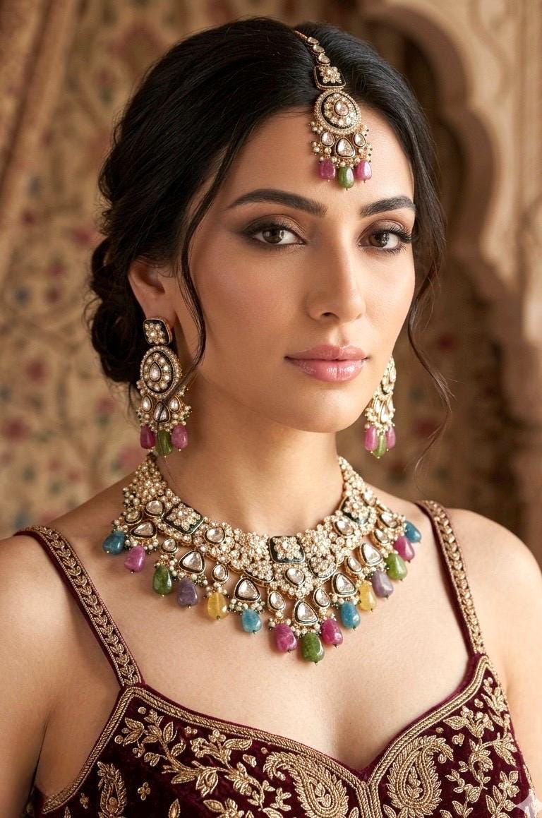ZAINAA Premium quality Navratan Moissanite and kundan Necklace set , multicoloured navratna jewelry, Indian Pakistani wedding bridal jewelry
