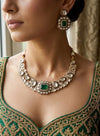 JAZMIN Premium quality Moissanite and kundan Necklace set in emerald green, Indian Pakistani wedding bridal jewelry