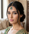TISCA Emerald green  maangtika, Indian bridal jewelry/ forehead accessory