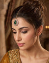 TISCA Emerald green  maangtika, Indian bridal jewelry/ forehead accessory