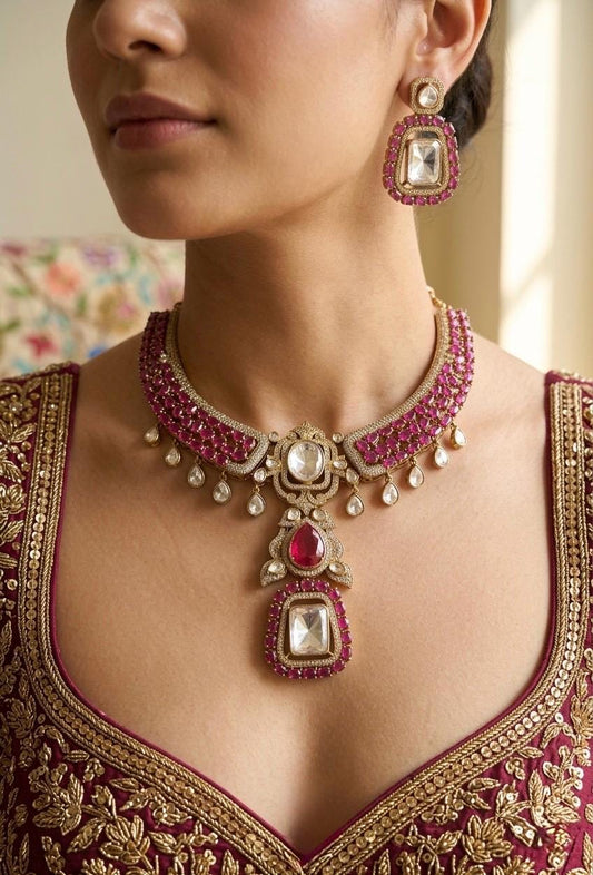 AMAIRA Ruby Kundan Necklace Set
