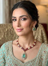 SUHAIRA Sabyasachi inspired mint ruby colour  kundan necklace set in premium quality doublet stones,Indian wedding Bridal pakistani jewelery