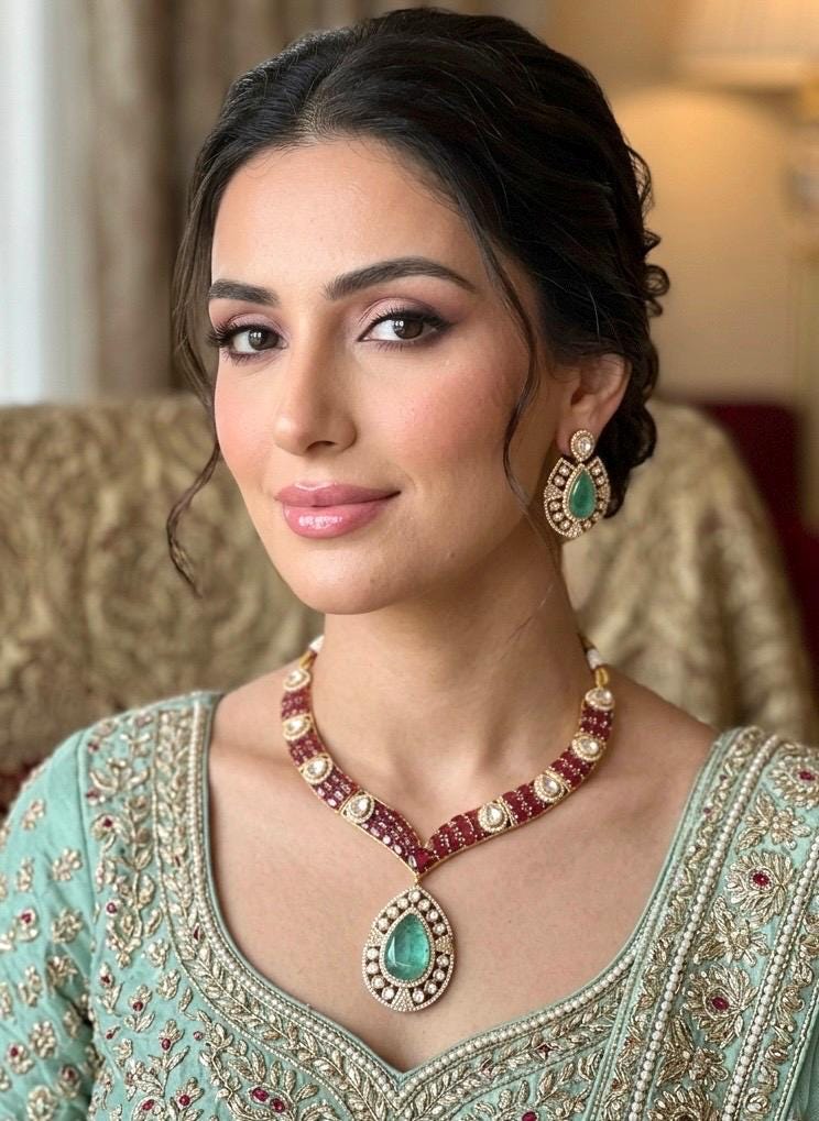 SUHAIRA Sabyasachi inspired mint ruby colour  kundan necklace set in premium quality doublet stones,Indian wedding Bridal pakistani jewelery