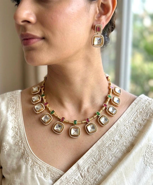 AYSHA Gold Finish Ruby Green  Polki Kundan Wedding Jewelry Necklace Set with Earrings,indian wedding jewelry, indian traditional jewellery