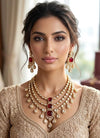 MAHVEEN Ruby red Kundan and polki doublet stone multilayered necklace set,Indian Pakistani green colour wedding bridal jewelery