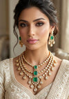 MAHVEEN Emerald Green kundan polki doublet stone multilayered necklace set,Indian Pakistani green colour wedding bridal jewelery