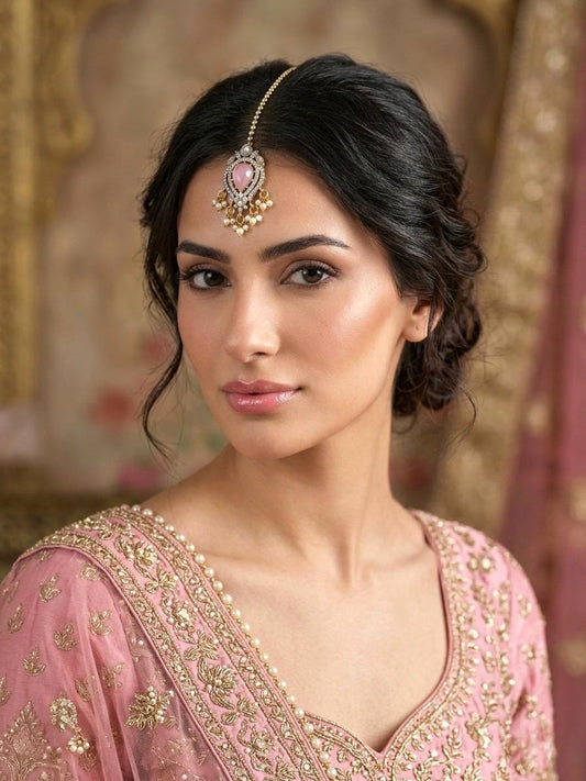 KASHI pink colour maangtika, Indian bridal jewelry