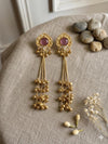 JENNA berry pink and golden Ghunghroo earrings, Kashmiri long statement earrings, Indian Pakistani ethnic tradition wedding jewelry