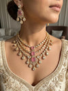 MAHVEEN Pink kundan polki doublet stone multilayered necklace set,Indian Pakistani pink colour wedding bridal jewelery