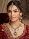 ZEYA Ruby red Kundan and cz zircon Choker necklace earrings and maangtika,Indian Pakistani traditional jewelery in Victorian style
