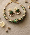 KANIKA Emerald Green Meenakari hasli  necklace with matching jhumka earrings, Indian traditional and festive jewelry, Rajwada jewelry