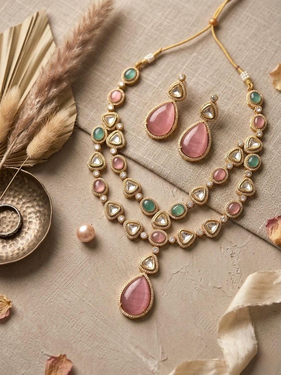SHRIYA Mint Pink Necklace Set