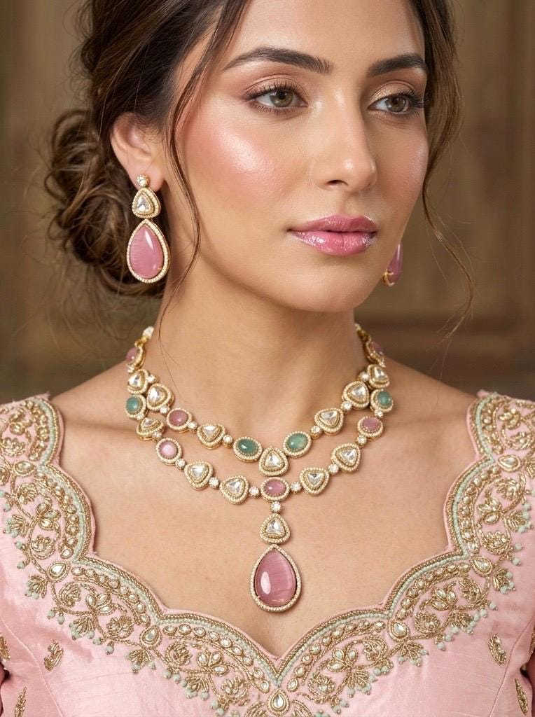 SHRIYA Mint Pink Necklace Set