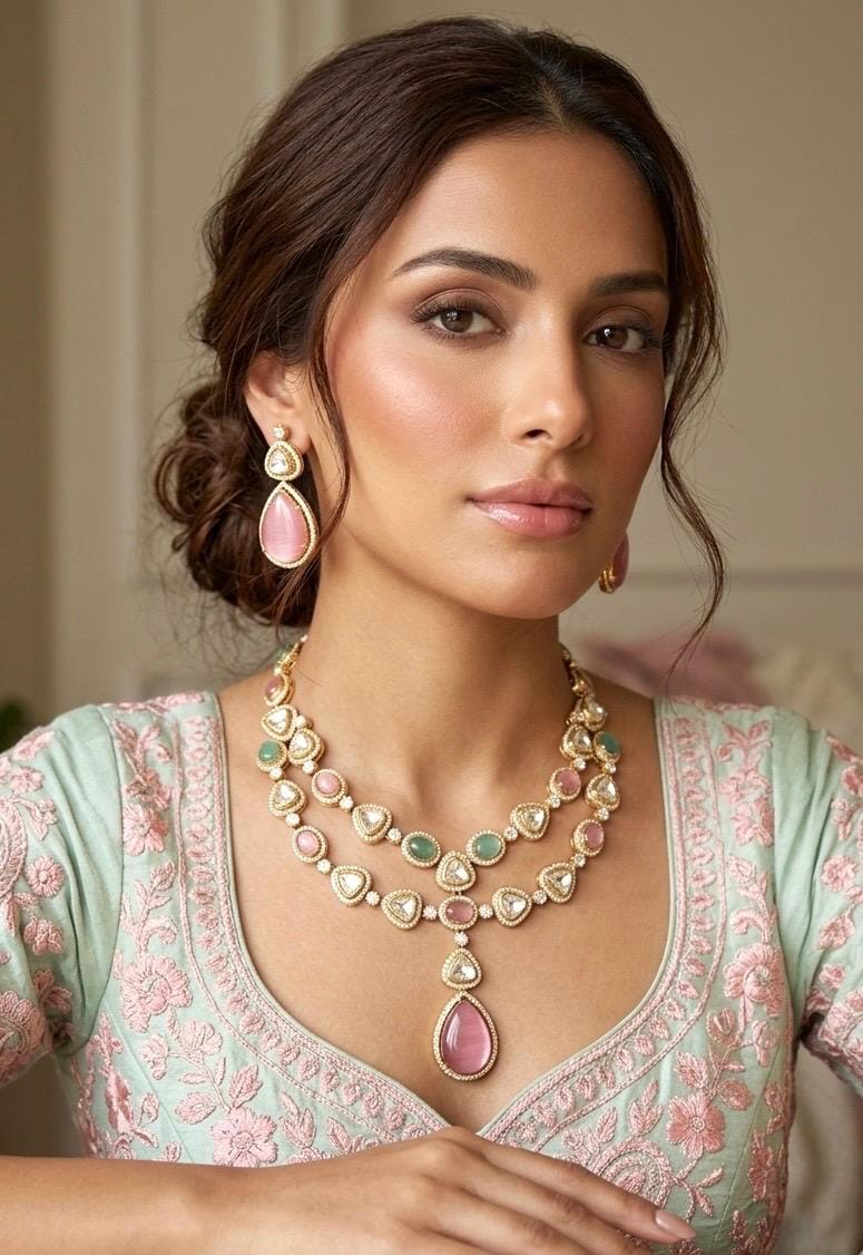 SHRIYA Mint Pink Necklace Set