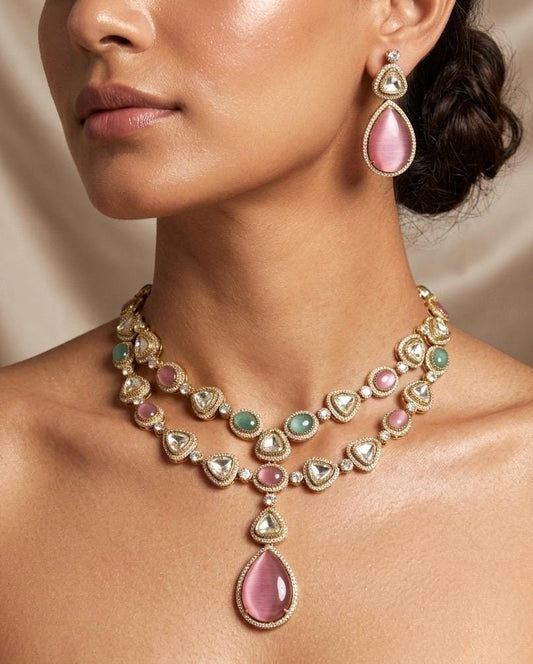 SHRIYA Mint Pink Necklace Set