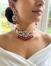 PRISHA Ruby red choker set in golden polish ,Indian Pakistani kundan and moissanite replica festive jewelry