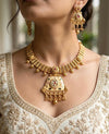 VAMIKA Gold tone Rajwadi jewellery South Indian jewelry,meenakari necklace earrings, Indian ruby stones golden jewelry, kempu temple jewelry