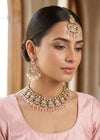 ZAKIRA light pink cz kundan and moissanite replica Necklace set with maangtika , Indian Pakistani wedding bridal jewelry