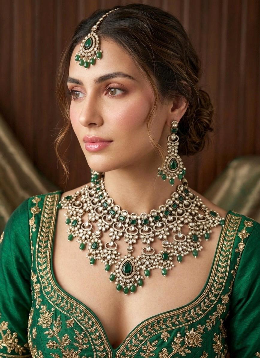 AALIYAH Green Kundan Necklace Set
